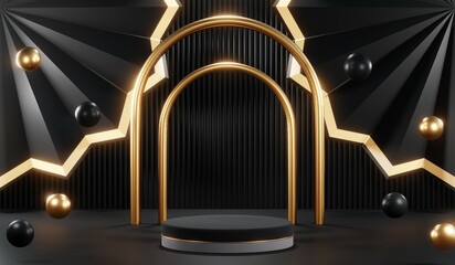 3D rendering of black podium background for black friday product on podium