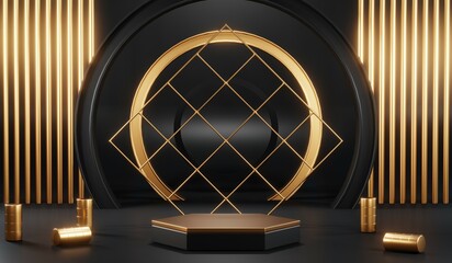 Naklejka premium 3D rendering of black podium background for black friday product on podium