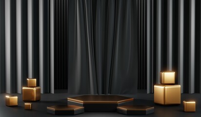 3D rendering of black podium background for black friday product on podium