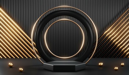 3D rendering of black podium background for black friday product on podium