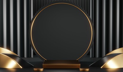 3D rendering of black podium background for black friday product on podium
