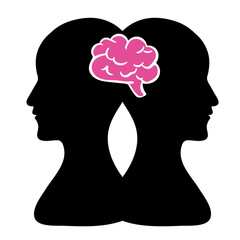 BPD Simple concept. Minimalistic Icon of human head with bipolar disorder or borderline personality disorder. Emotional dualism and Split Personality Disorder. Mental illness. Vector illustration,
