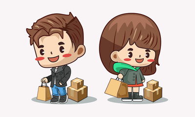 man and woman shopping character. Cartoon character vector illustration
