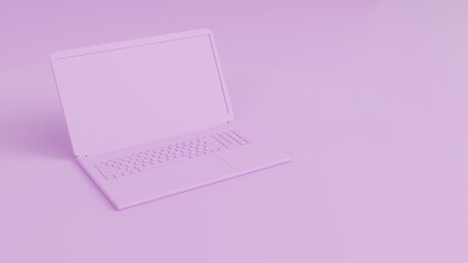 Blank laptop creen 3D mockup. Pink creative monitor concept illustration