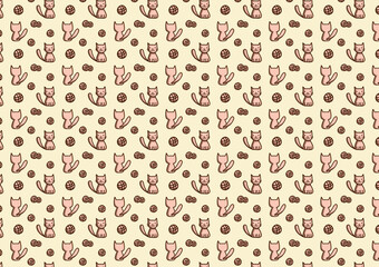 Cartoon cute cat with ball pattern happy feel background