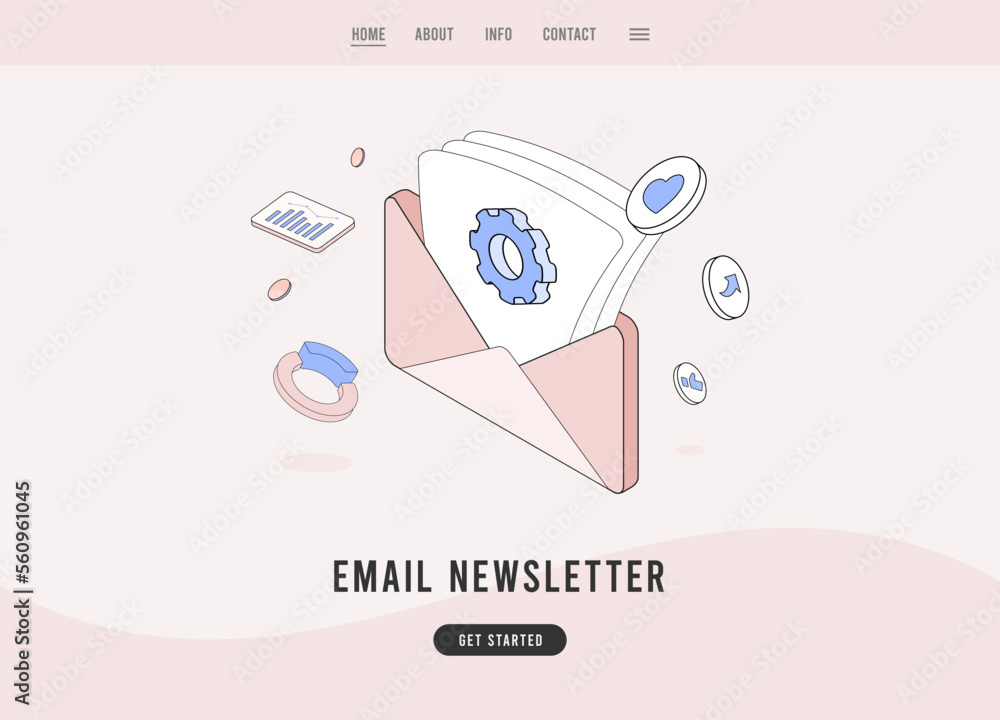 Poster email newsletter subscription service concept. e-mail envelope with an open newsletter. flat design 
