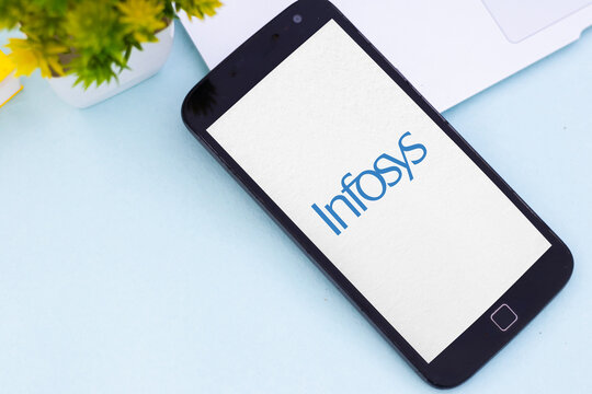 infosys logo on smartphone screen for it services and technology business