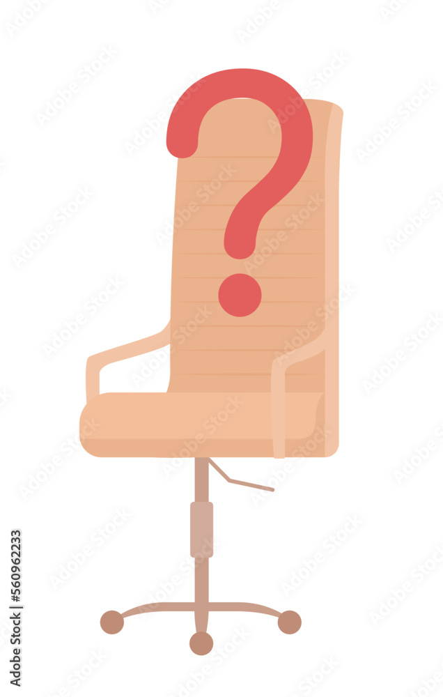 Poster vacant job position semi flat color vector element. office chair with question. editable concept. fu