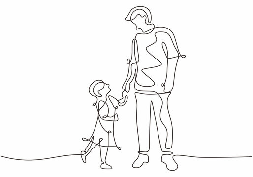 Father and daughter one line drawing. Minimalist continuous hand drawn of dad and child.