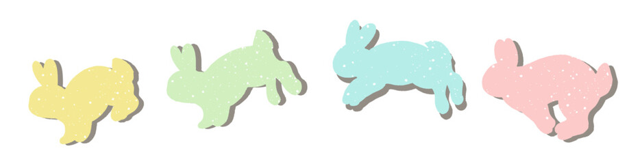 パステルカラーの走っているシルエットウサギのイラスト素材