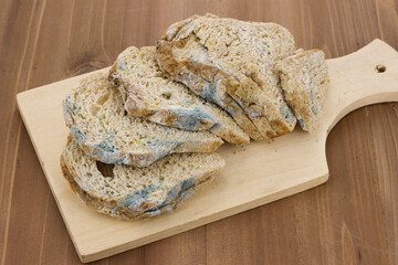 Close-up of Moldy bread on cutting board
