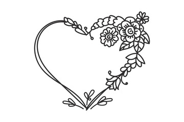 heart with floral hand drawn design vector, love, valentine, affection, romantic theme design
