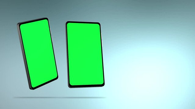 Smartphone with green screen isolated on white background. 4K animation with mobile phone mockup and motion zoom effect