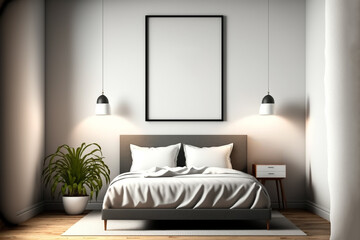 Fototapeta na wymiar Black mockup poster frame on the wall of the modern bedroom. Modern interior. Luxurious background with contemporary design. Modern interior design. 3D render, generative ai.