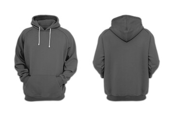 Blank black hoodies with pocket  mockup isolated over white background.3d rendering. hooded sweatshirt, men's hooded jacket front and back side design mockup template.