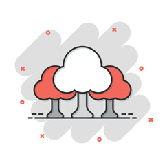 Tree icon in comic style. Forest cartoon vector illustration on white isolated background. Plant splash effect sign business concept.