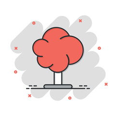 Tree icon in comic style. Forest cartoon vector illustration on white isolated background. Plant splash effect sign business concept.