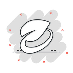 Leaf icon in comic style. Plant cartoon vector illustration on white isolated background. Flower splash effect sign business concept.