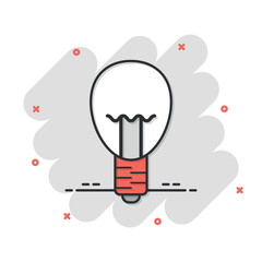 Light bulb icon in comic style. Lightbulb cartoon vector illustration on white isolated background. Energy lamp splash effect sign business concept.