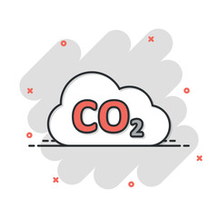 Co2 emission icon in comic style. Cloud disaster cartoon vector illustration on white isolated background. Environment splash effect sign business concept.