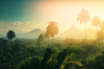Hawaiian mountain and forest landscape in beautiful sunlight (Generative AI)