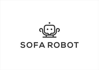 sofa robot  logo. chair with bot vector illustration