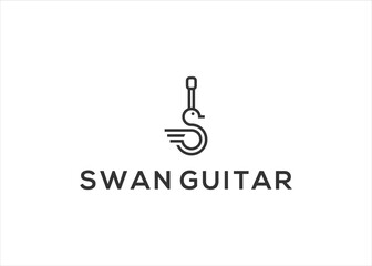 swan line with guitar music logo design vector template
