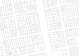 Urbanisme et territoire - plan cadastral avec limites de parcelles d'un centre ville d'une métropole