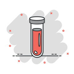 Blood in test tube icon in comic style. Laboratory flask cartoon vector illustration on isolated background. Liquid in beaker splash effect sign business concept.