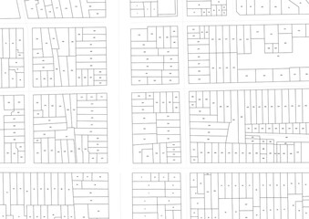 Urbanisme et territoire - plan cadastral avec limites de parcelles d'un centre ville d'une métropole