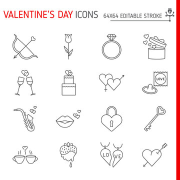 Valentine's day line icon set, love vector collection, logo illustrations, valentines day vector icons, outline style pictogram pack, editable stroke icons.