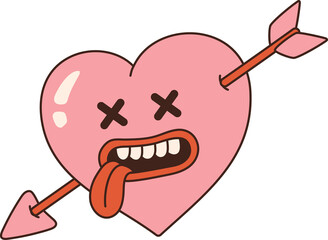 Groovy lovely heart sticker. Love concept. Happy Valentines day. Pink and red colors.