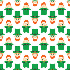 St patrick man. Party decoration. Funny St. Patrick's leprechaun. Party invitation. Vector seamless design. Traditional design.