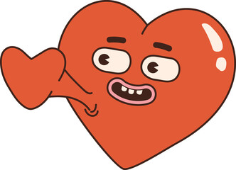 Groovy lovely heart sticker. Love concept. Happy Valentines day. Pink and red colors.