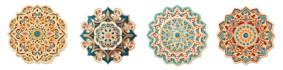 set vector illustration of beautiful ramadan kareem greeting card design with mandala art