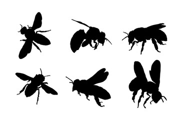 Set of silhouettes of honey bees vector design