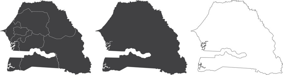 set of 3 maps of Senegal - vector illustrations