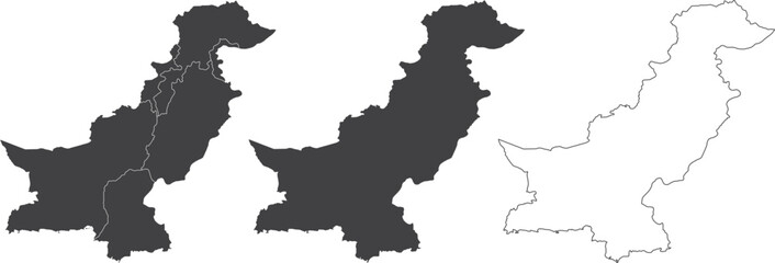 set of 3 maps of Pakistan - vector illustrations