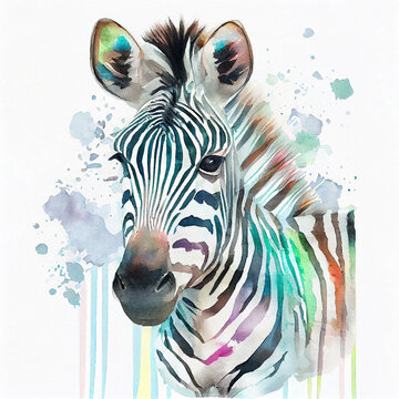 Cute zebra as cartoon watercolor animal illustration (Generative AI)