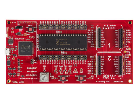 Bucharest, Romania - January 7, 2023: Microchip Curiosity HPC is a development board for 40-pin and 28-pin, 8 bit PIC microcontrollers