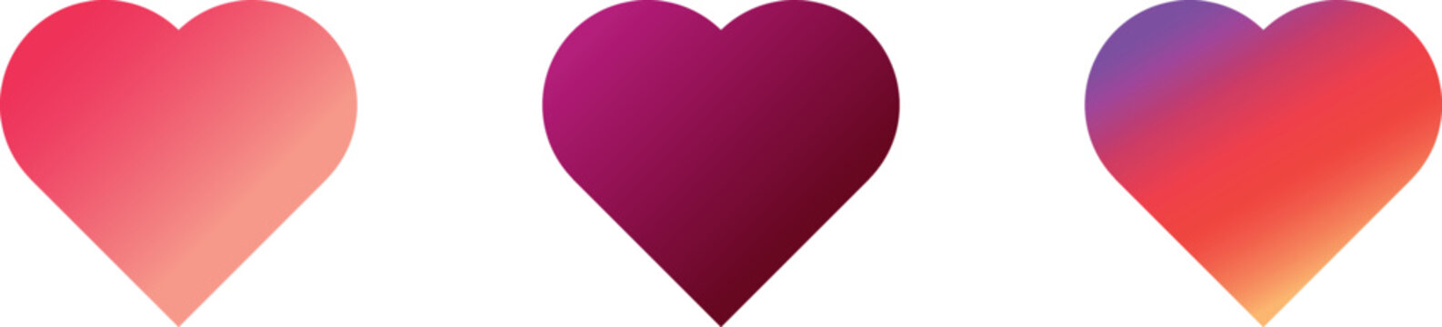 Collection of heart gradient illustrations, Love symbol icon set, love symbol vector. Vector image of three hearts in a row
