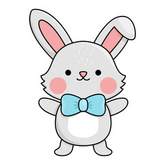 Fototapeta na wymiar Vector Easter bunny icon for kids. Cute kawaii rabbit illustration. Funny cartoon hare character. Traditional spring holiday symbol in bow.