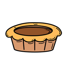 Egg tart vector illustration. Chinese New year dessert in doodle style.