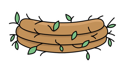 Vector kawaii nest icon isolated on white background. Spring, Easter or farm funny illustration. Cute cartoon bird sit clipart.