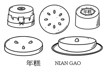 Nian gao translation from Chinese new year cake vector illustration. Chinese New year dessert niangao in doodle style.