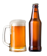 Full beer glasses and bottles