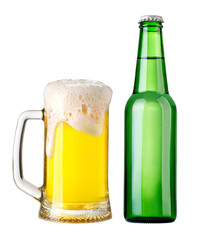 Full beer glasses and bottles