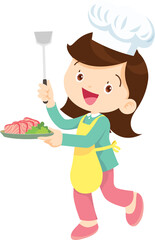 Cooking children girl Little kid making delicious food professional chef