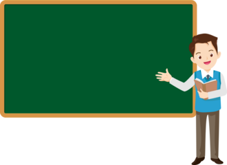 Teacher in classroom.School teacher,educational worker standing beside chalkboard