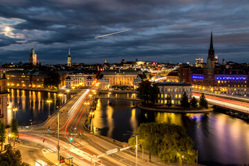 Fototapeta na wymiar Stockholm view of skyline at night with long exposure 
